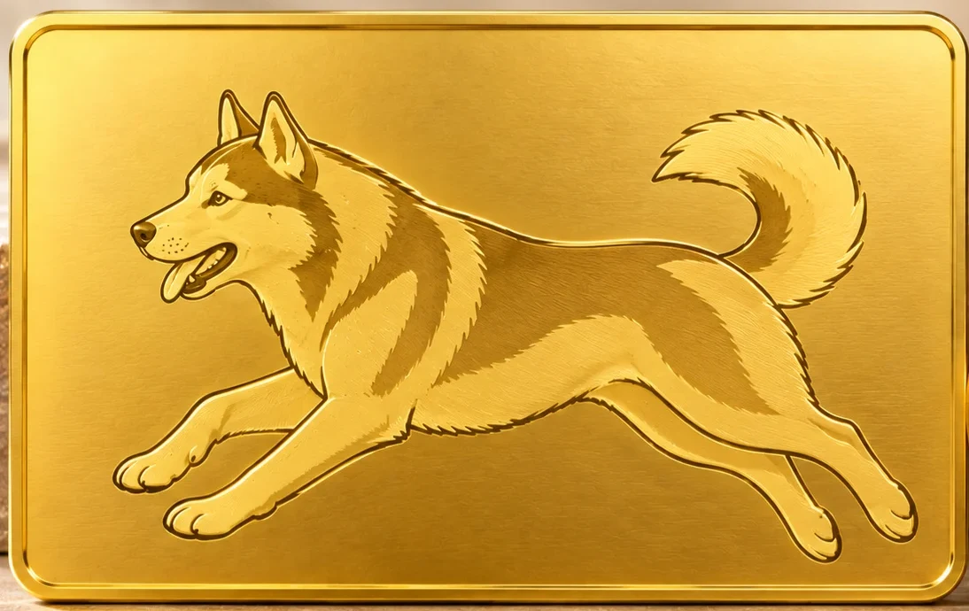 走る犬を刻んだ純金のカード