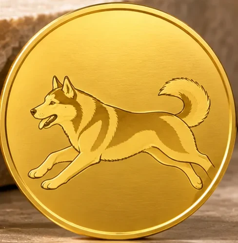 走る犬を刻んだ純金のコイン