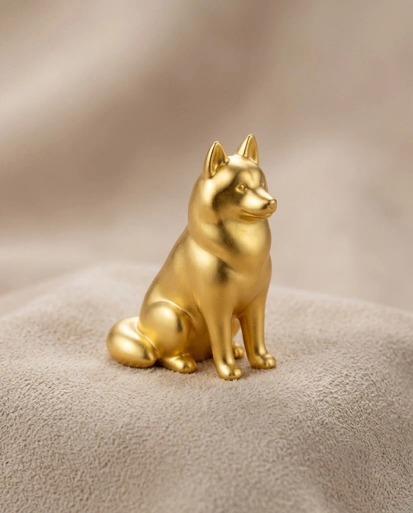 座る犬の純金のフィギュア