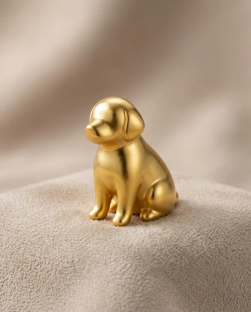 座る子犬の純金のフィギュア